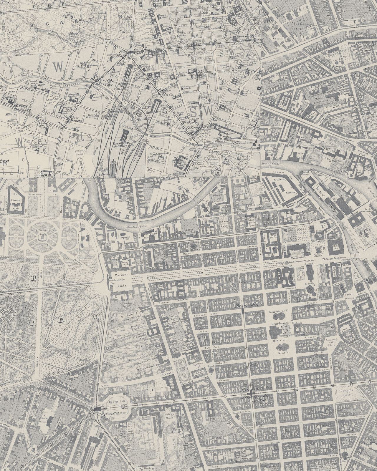 Detalle de un plano de ciudad antiguo.